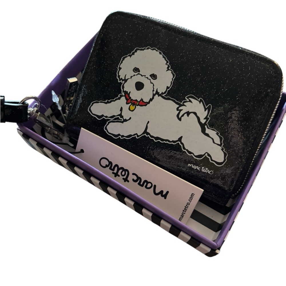NIB Marc Tetro Bichon Frisée Dog Black Wallet Gift Boxed Wristlet Faux Leather - Picture 2 of 12
